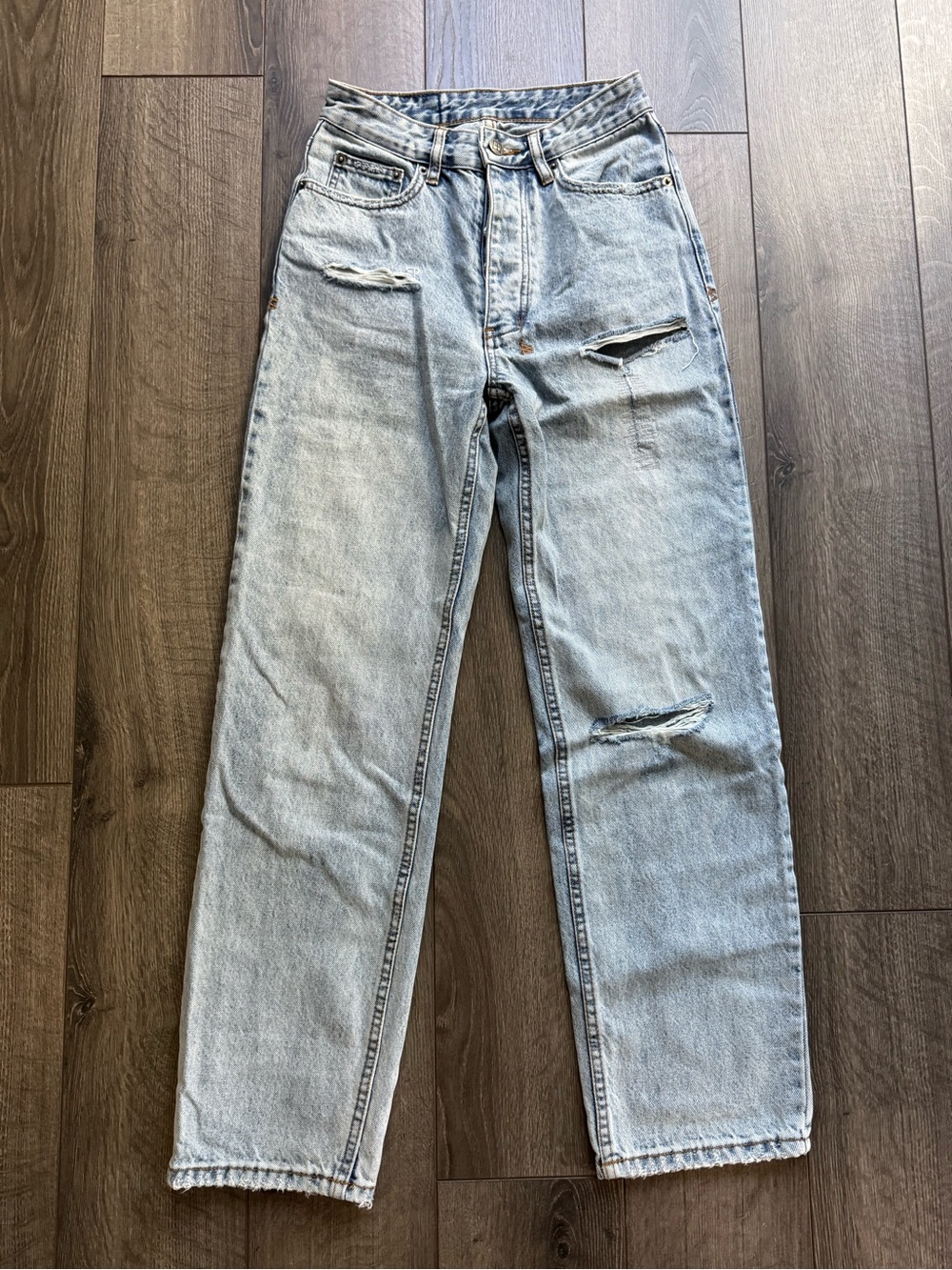 Ksubi Washed Light Blue Distressed Straight Leg Jeans